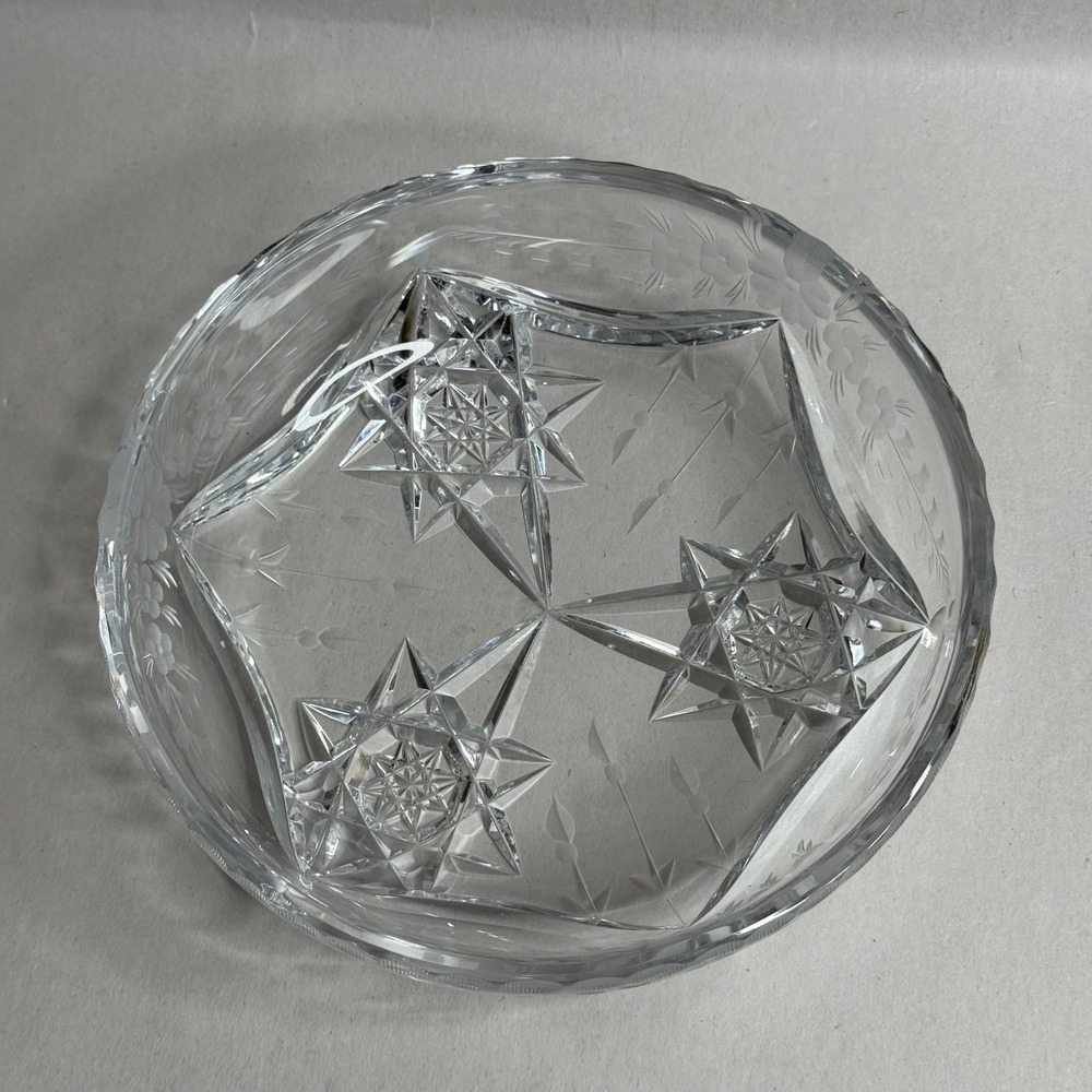 Antique Hawkes Crystal Glass Bowl Floral Round Candy Dish